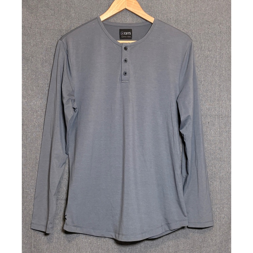 Cuts Clothing Men Sz M Slate Gray PYCA Pro Curve Hem Long Sleeve Henley Shirt